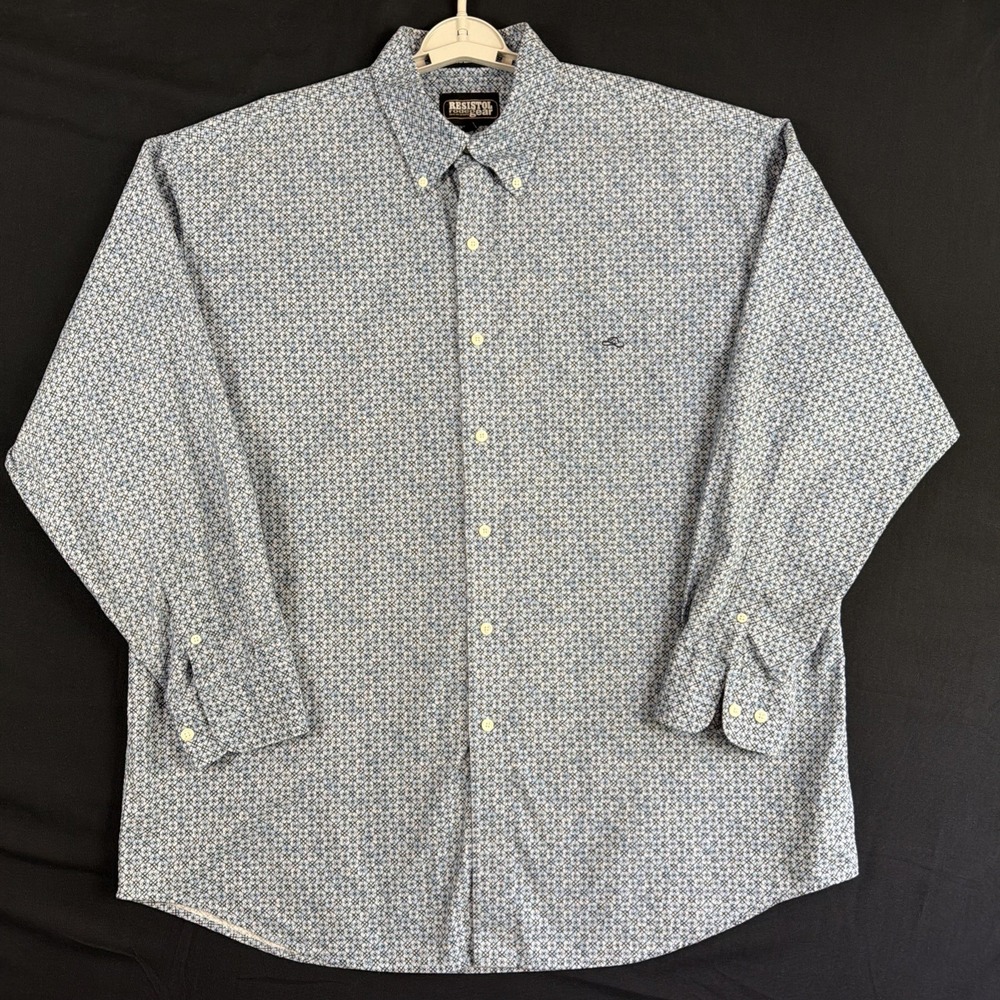 Resistol Rodeo Gear LOGO Shirt Men XL Geo Print Long Sleeve Button Down BLUE AOP